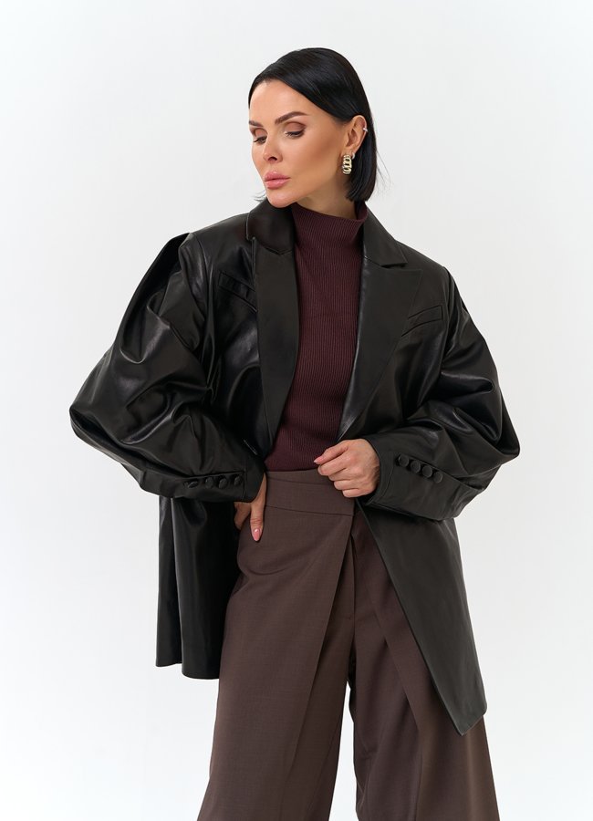 Жакет из натуральной кожи с поясом модель № 32885 универмаг малина