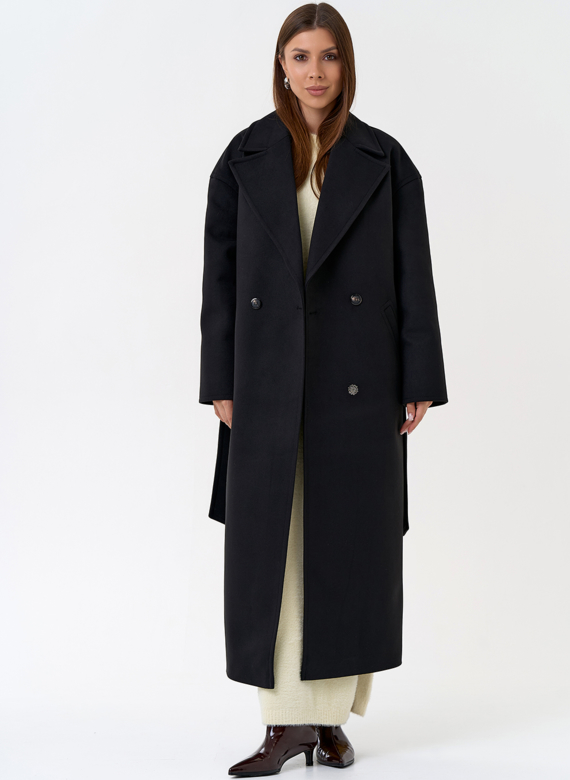 Длинное женское пальто в черном цвете