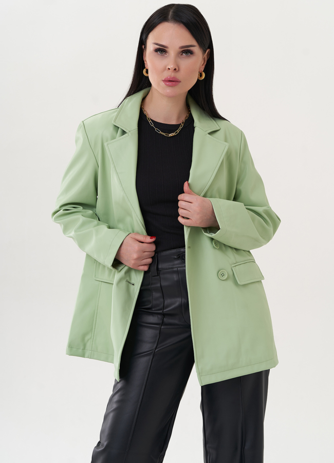 Пиджак из эко кожи с английским воротником модель № 26744 в рассрочку