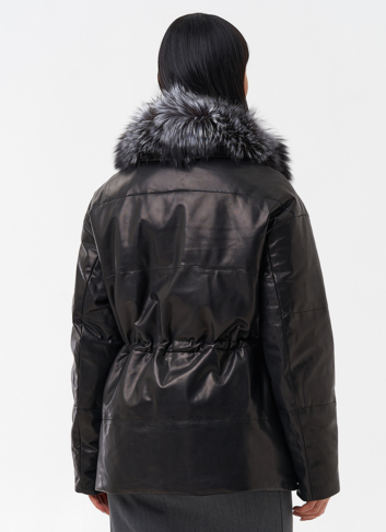 Кожаный пуховик с мехом