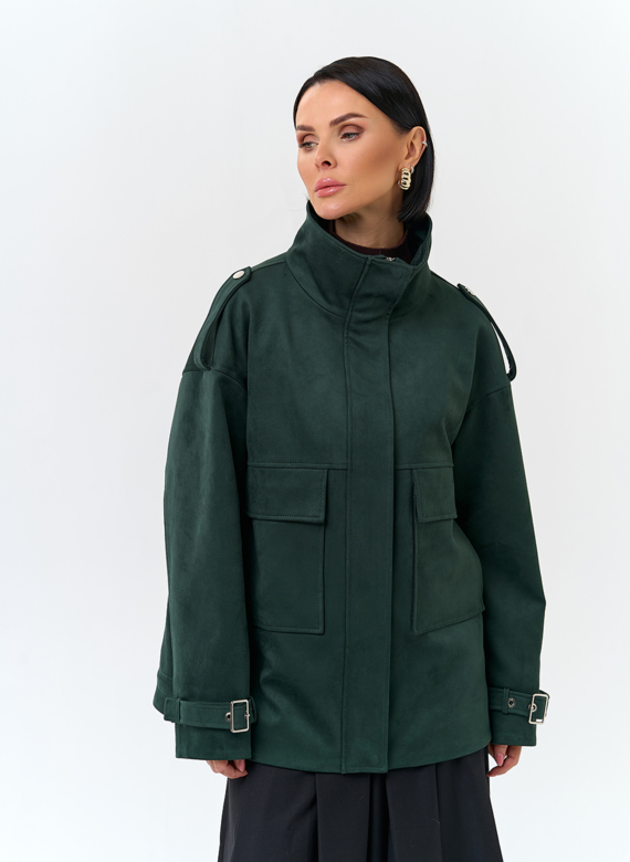 Женская куртка из эко замши с отделкой из эко меха