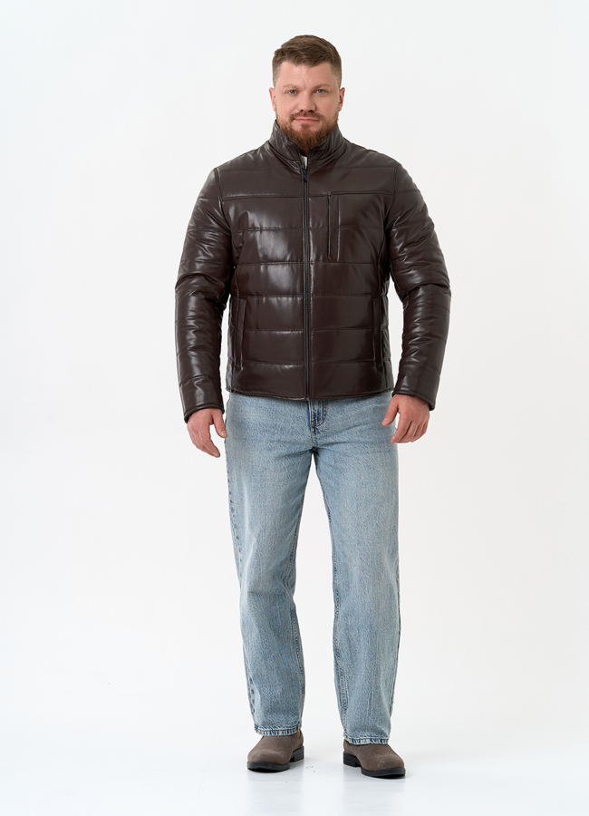 Мужская куртка из натуральной кожи с воротником стойкой модель № 32546 в кредит