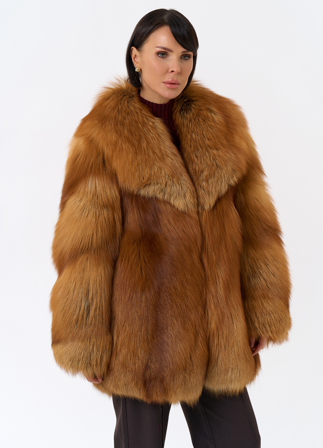 Шуба из рыжей лисы модель № 32010 универмаг малина