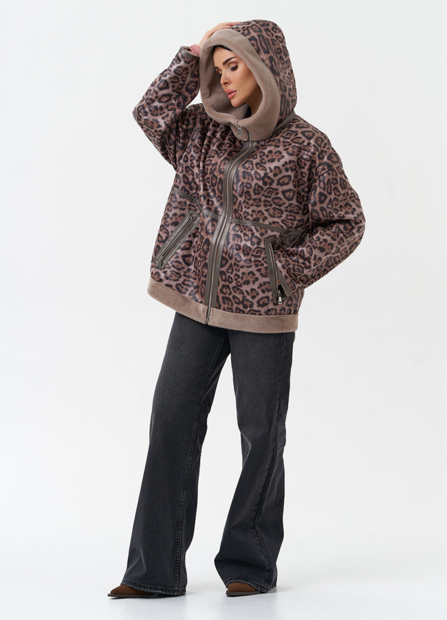 Женская дубленка из эко замши с капюшоном модель № 30208 универмаг малина