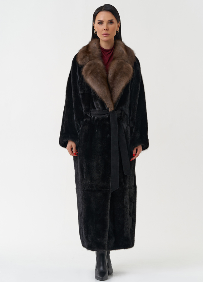 Норковая шуба с английским воротником из меха куницы модель № 30482 универмаг малина