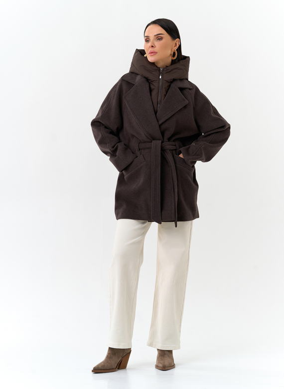 Женское пальто со съемный капюшоном