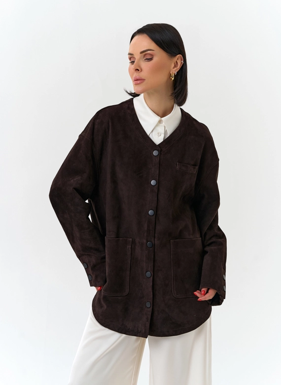 Удлиненная куртка из натуральной замши