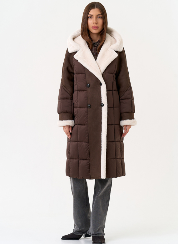 Комбинированный пуховик из эко кожи