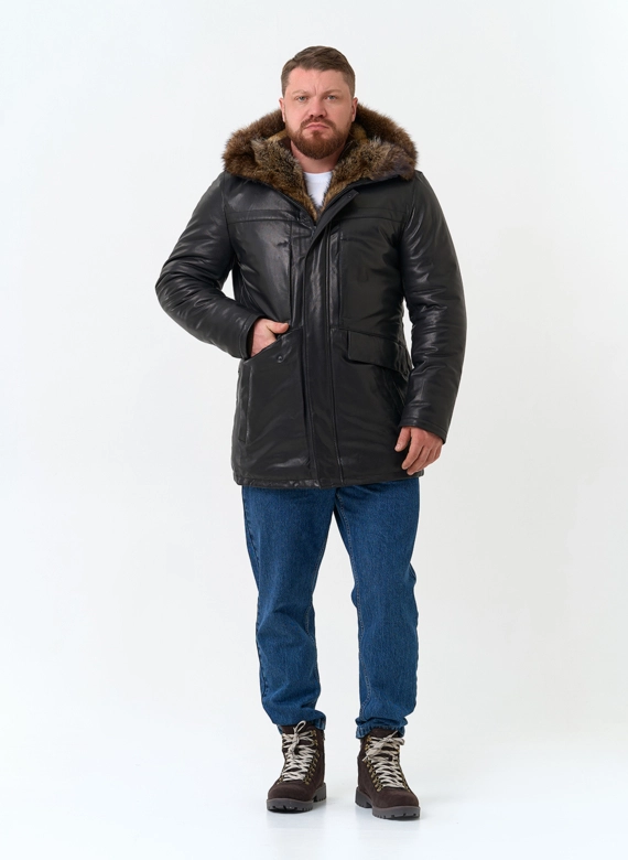Мужская куртка с капюшоном на мехе из волка фото