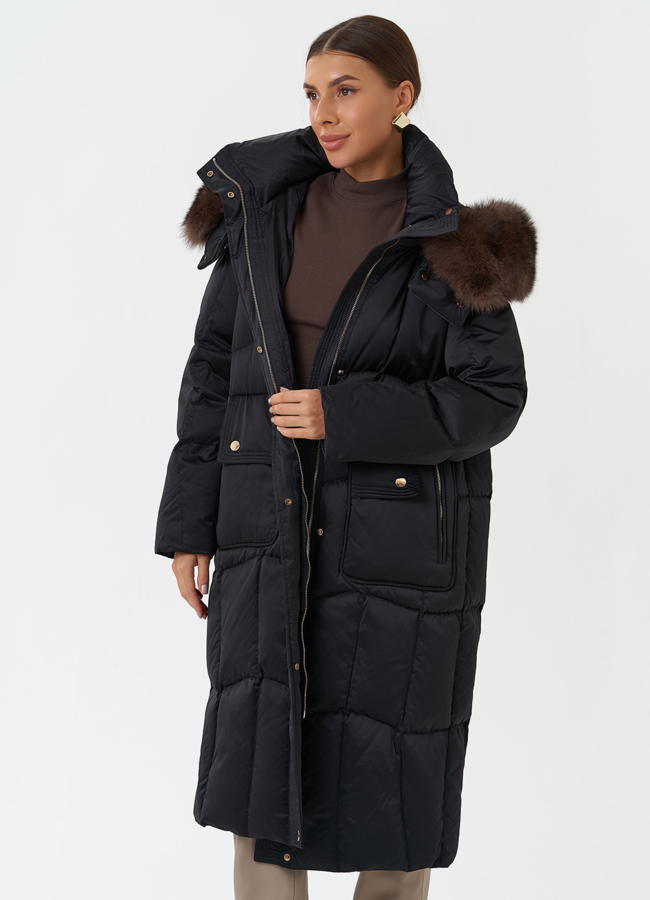 Пуховик с капюшоном из меха песца модель № 28848 универмаг малина