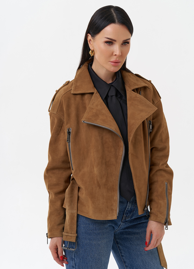 Куртка из замши с поясом модель № 29926 универмаг малина