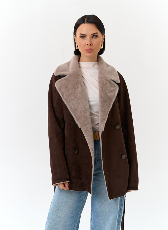 Женская двухсторонняя дубленка из эко замши