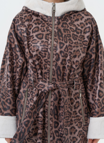 Женская дубленка из эко замши с поясом