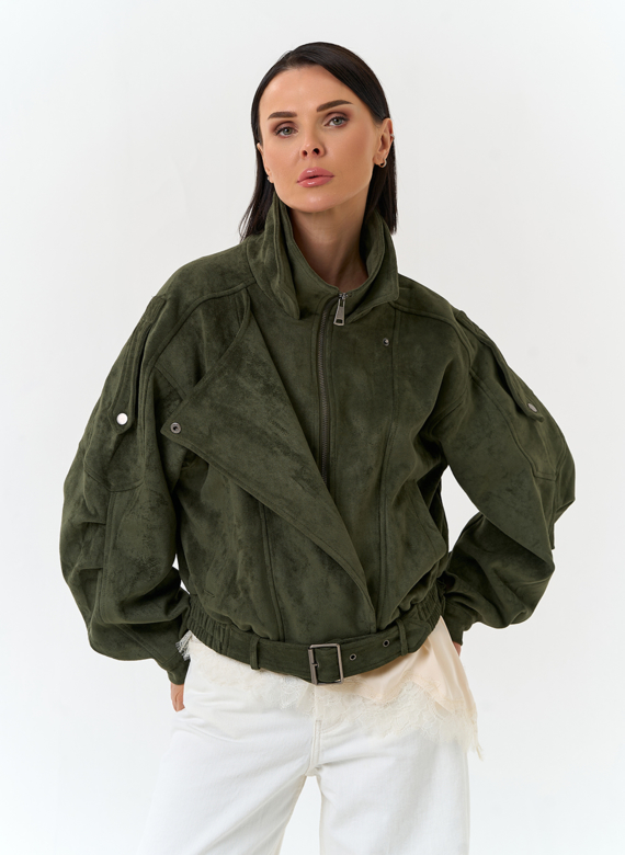 Женская куртка бомбер из эко замши 