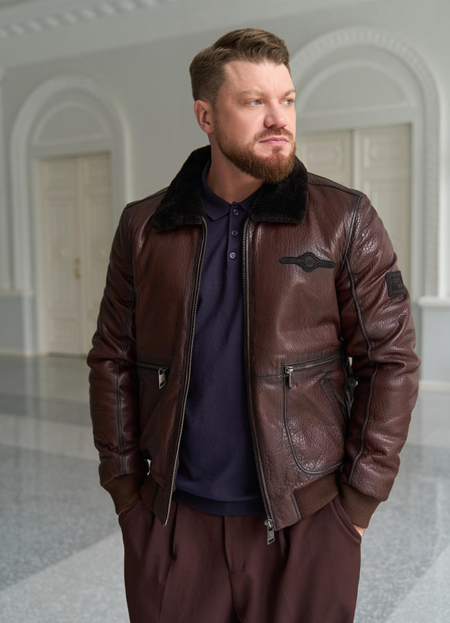 Мужская натуральная дубленка модель № 31794 меха малина