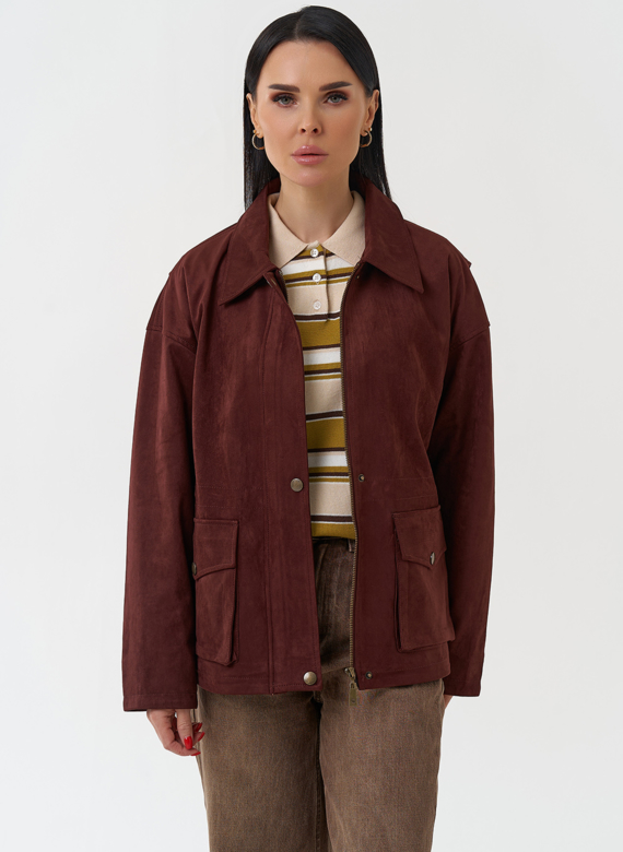 Женская парка из эко замши бордового цвета