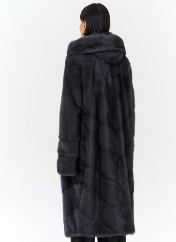 Длинная норковая шуба в сером цвете