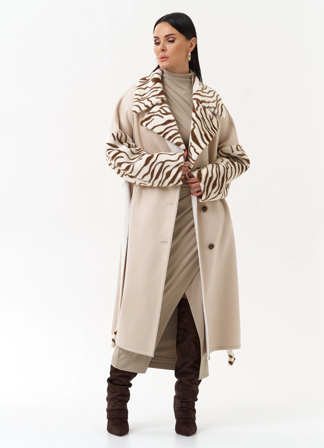 Двухстороннее пальто из эко замши с английским воротником модель № 29979 универмаг малина