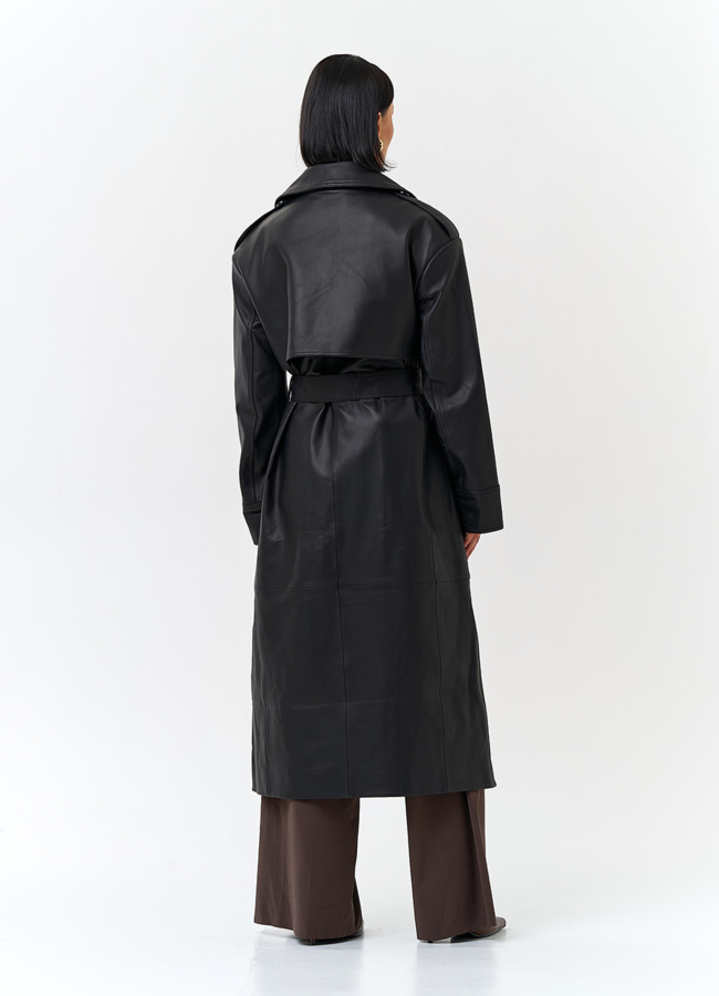 Женский плащ из натуральной кожи с поясом модель № 32901 в кредит