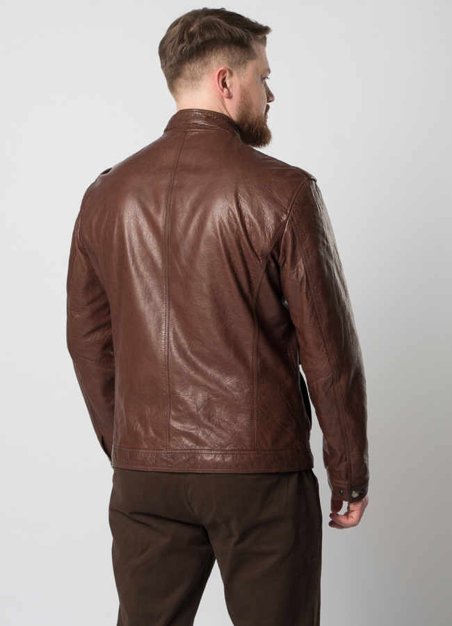 Мужская кожаная куртка коричневого цвета модель № W8055 в кредит