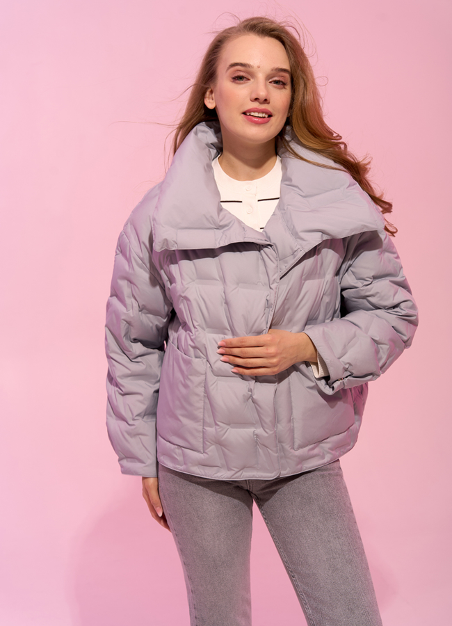 Женская куртка с воротником стойкой модель № 32662 меха малина