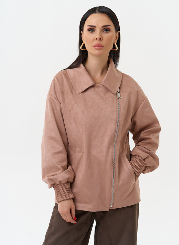 Женская куртка из эко замши с поясом