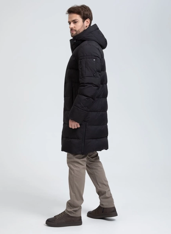 Мужской удлиненный пуховик с капюшоном фото