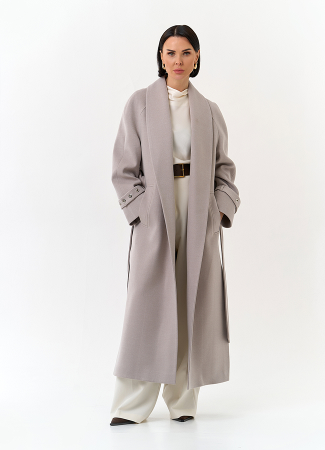 Женское длинное пальто с поясом модель № 32852 универмаг малина