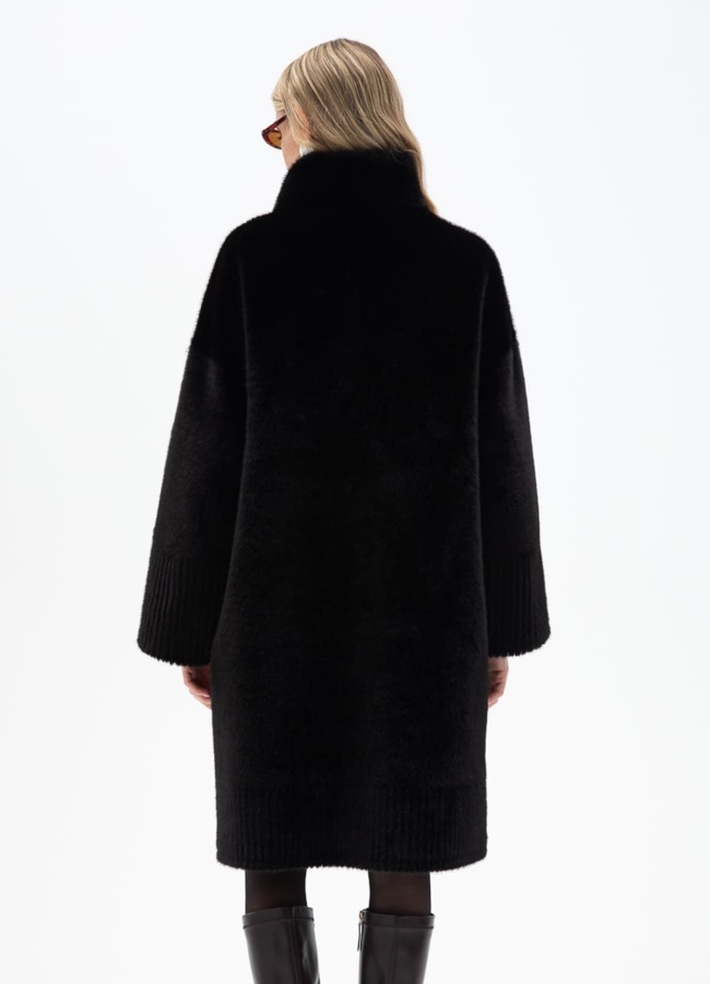 Женская двухсторонняя дубленка из эко кожи с воротником стойкой модель № 32027 в рассрочку