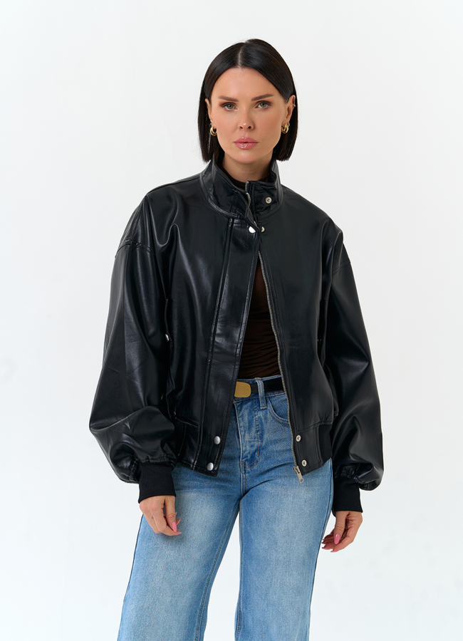 Женская куртка бомбер из эко кожи модель № 33154 меха малина