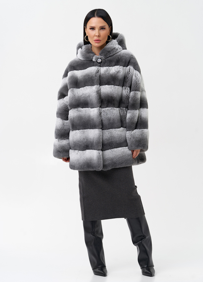 Шуба из кролика с капюшоном модель № 25324 универмаг малина