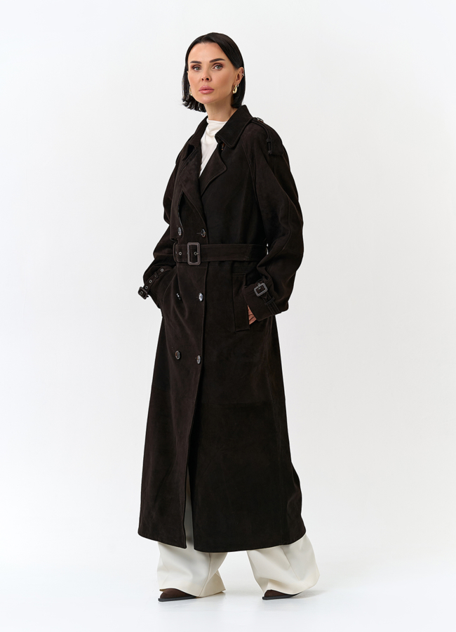 Женский длинный плащ из натуральной замши модель № 32900 универмаг малина