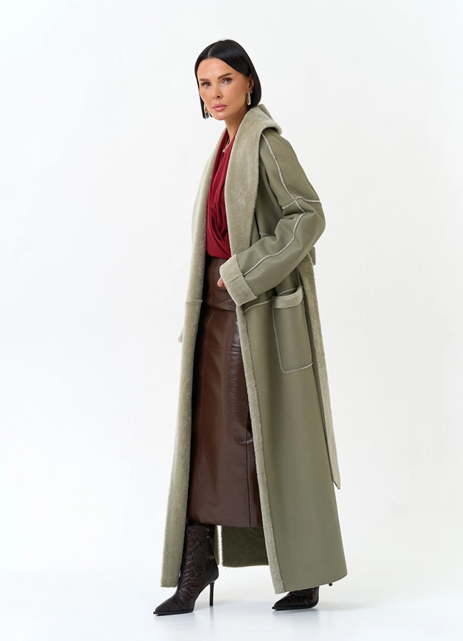 Женская дубленка зеленого цвета модель № 34204 универмаг малина фото