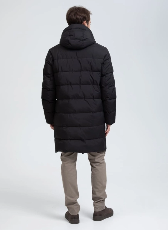 Мужской удлиненный пуховик с капюшоном фото