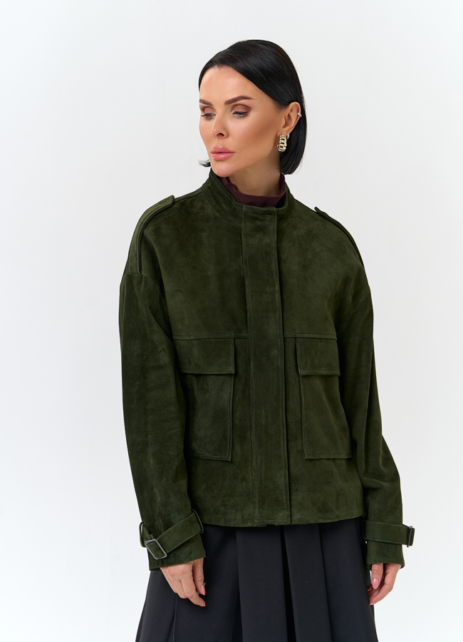 Женская куртка из натуральной замши зеленого цвета модель № 32727 универмаг малина