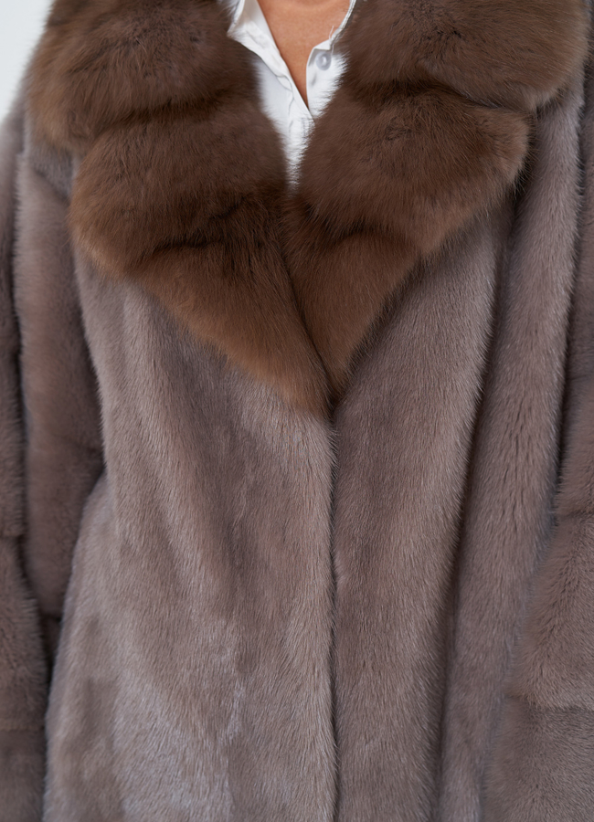 Куртка из меха норки с английским воротником из меха куницы модель № 30681 универмаг малина