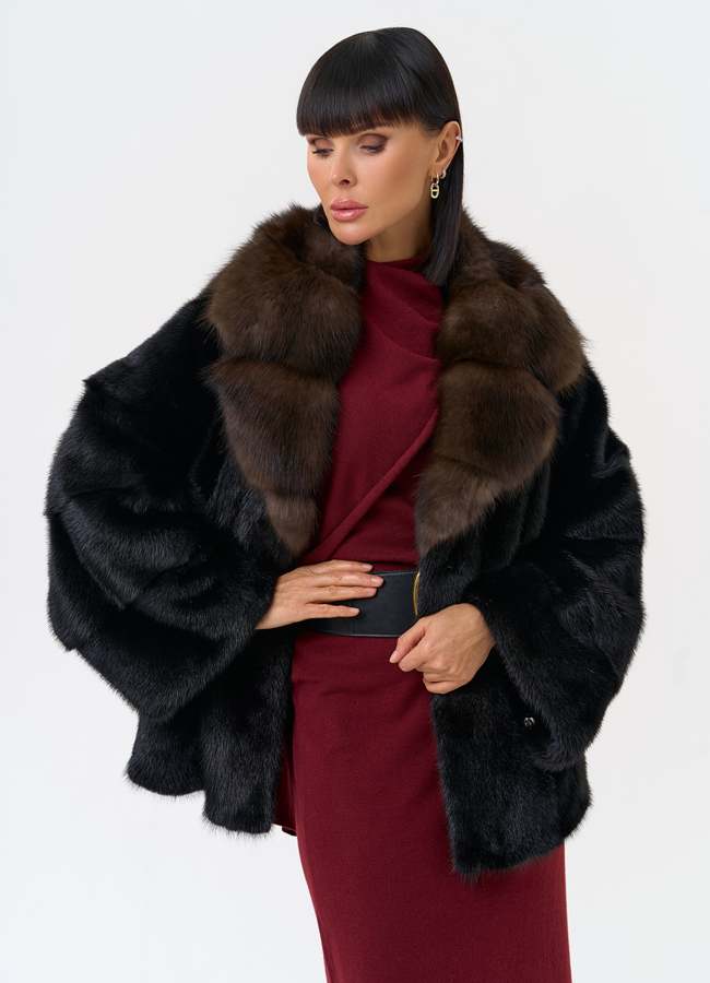 фото Шуба из меха норки с воротником из меха куницы модель № 31498