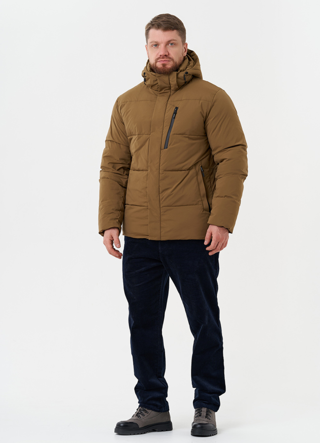 Мужской пуховик с капюшоном модель № 28397 меха малина