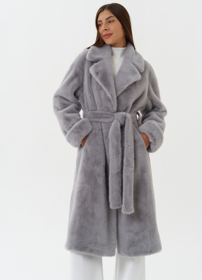 фото Пальто из эко меха с английским воротником модель № 27686