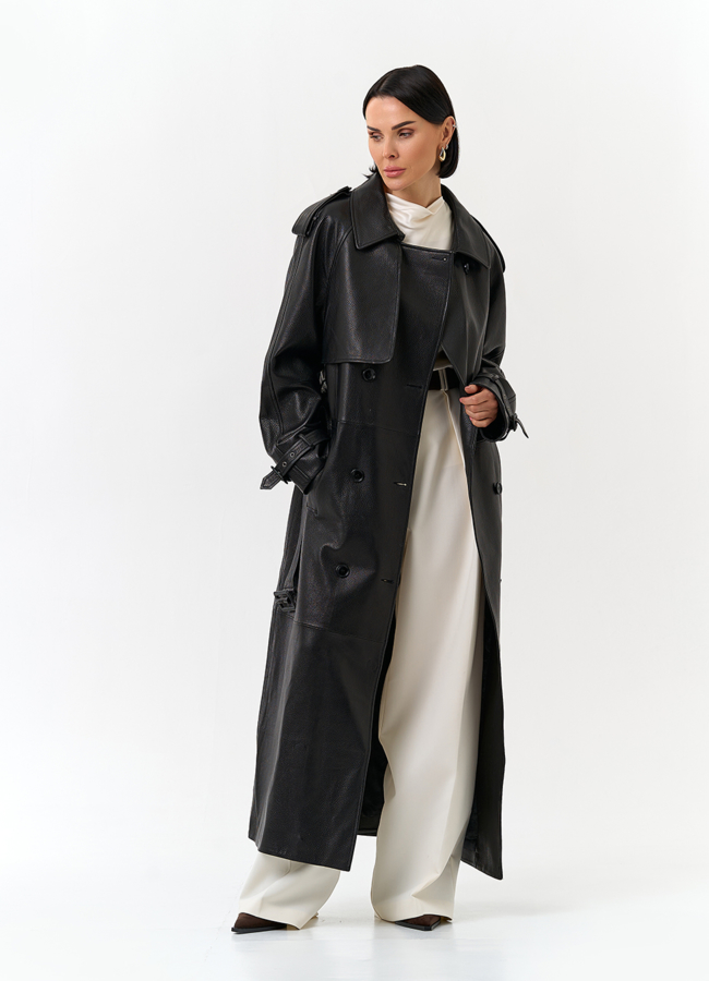 Женский длинный плащ из натуральной кожи модель № 32903 в рассрочку