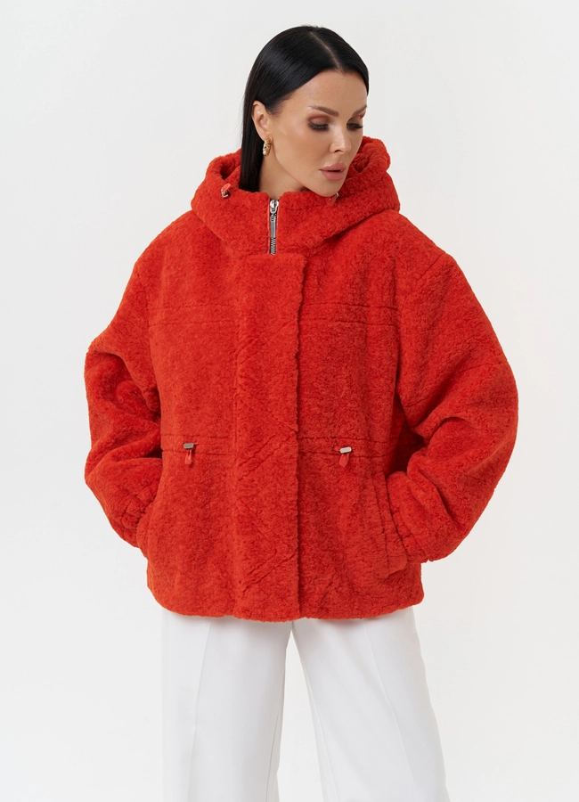 Куртка из эко меха с капюшоном модель № 28106 меха малина