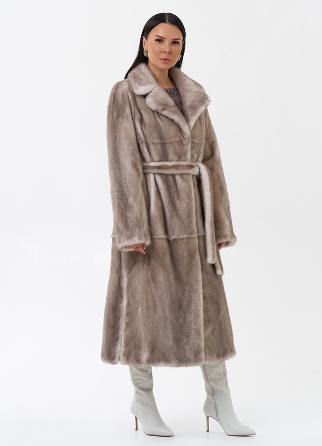 Длинная светлая норковая шуба модель № 29164 меха малина