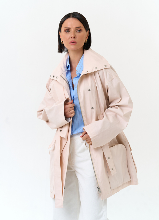 Женский светлый плащ с поясом модель № 33193 универмаг малина