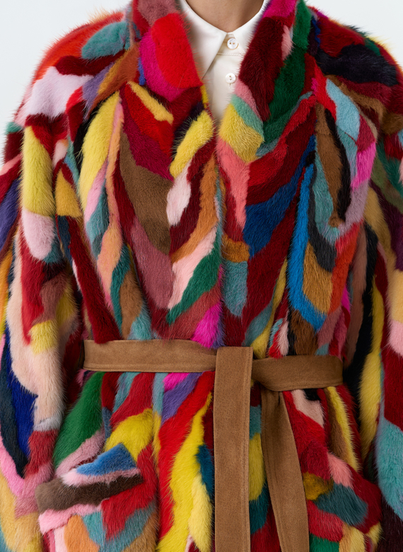 Норковая шуба в стиле пэчворк