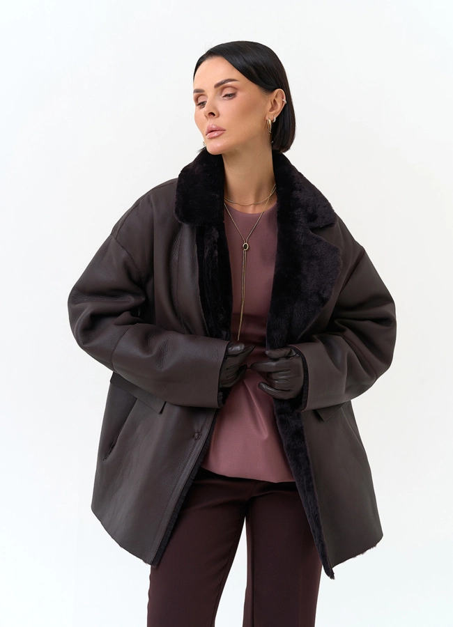 Женская дубленка с английским воротником модель № 34196 универмаг малина фото