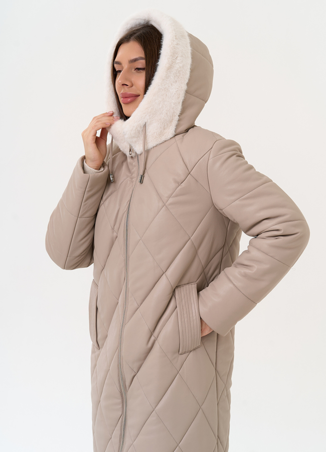 Женское пальто из эко кожи с капюшоном модель № 27731 универмаг малина