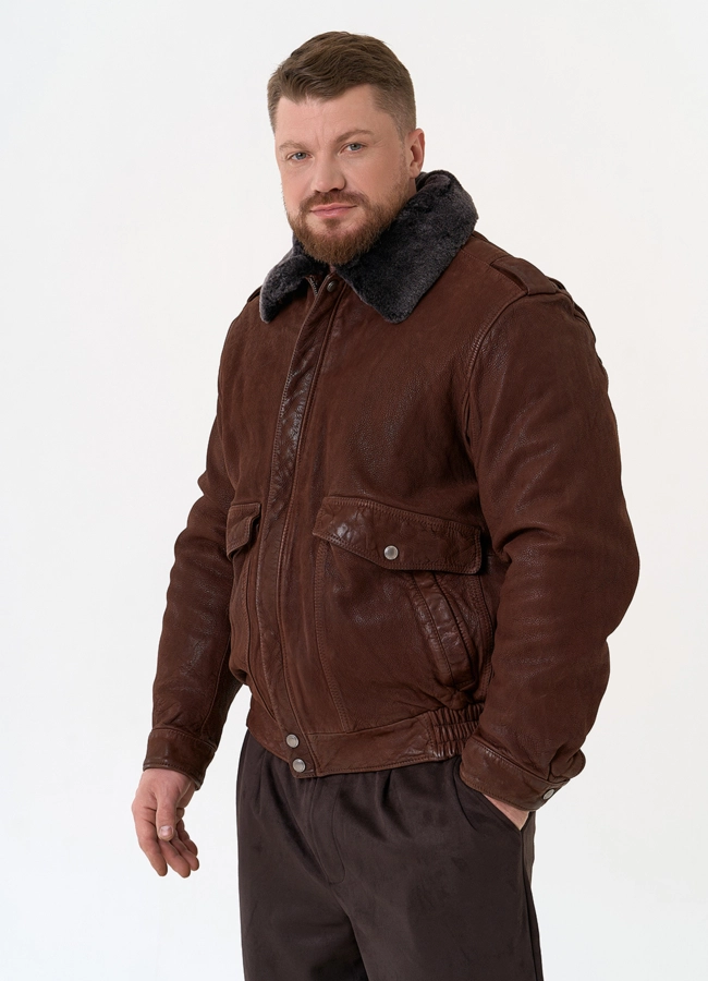 Куртка пилот из натуральной кожи с отделкой из овчины модель № 31658 универмаг малина