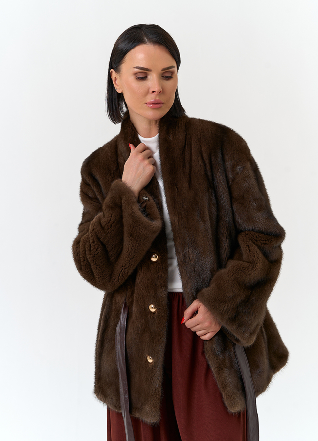 Шуба из меха норки с поясом модель № 32498 универмаг малина