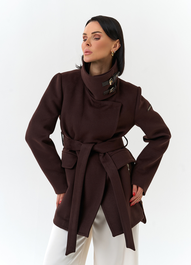 Женское укороченное пальто с воротником стойкой модель № 32553 в кредит