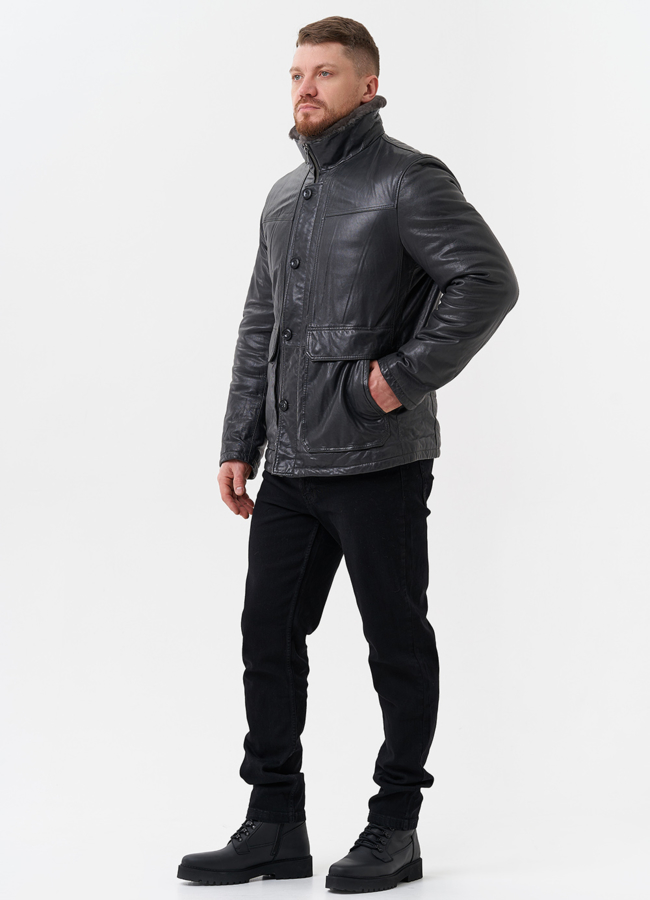 Куртка из натуральной кожи с отделкой из мутона модель № 28950 универмаг малина